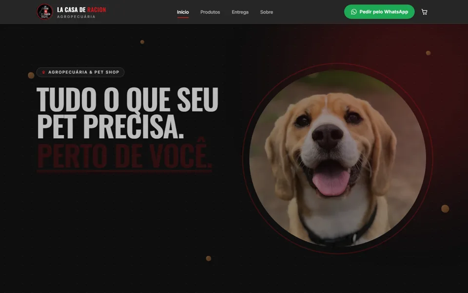 Home page of the La Casa de Racion website, a farm supply and pet shop